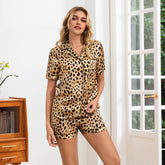 Leopard Print Silk Pajamas for Women Short Silk Pajama Set Silk Sleepwear Set